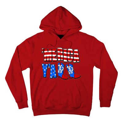 Patriotic Merica Yall Cowboy Cowgirl Boots Hoodie