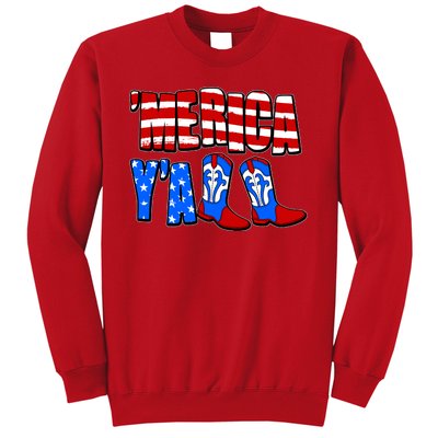 Patriotic Merica Yall Cowboy Cowgirl Boots Sweatshirt