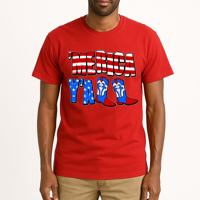 Patriotic Merica Yall Cowboy Cowgirl Boots Tall T-Shirt