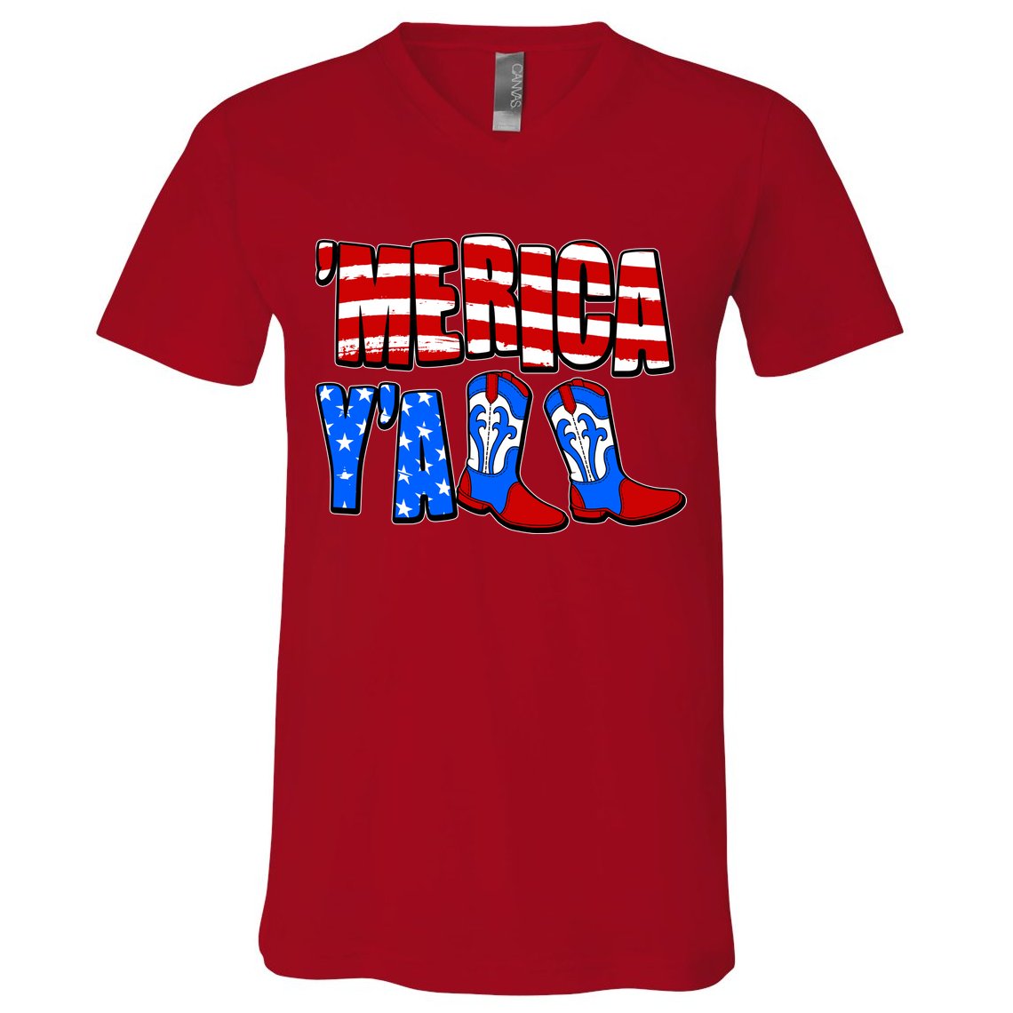 Patriotic Merica Yall Cowboy Cowgirl Boots V-Neck T-Shirt
