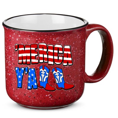 Patriotic Merica Yall Cowboy Cowgirl Boots 15oz Campfire Ceramic Mug