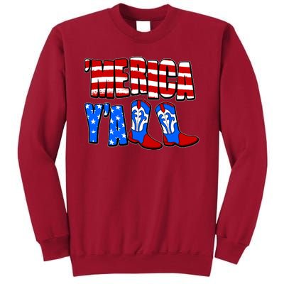 Patriotic Merica Yall Cowboy Cowgirl Boots Tall Sweatshirt