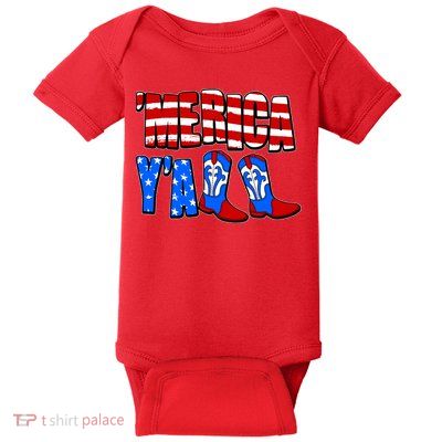 Patriotic Merica Yall Cowboy Cowgirl Boots Baby Bodysuit