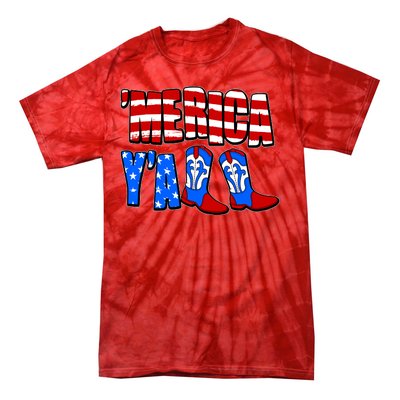 Patriotic Merica Yall Cowboy Cowgirl Boots Tie-Dye T-Shirt