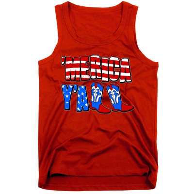 Patriotic Merica Yall Cowboy Cowgirl Boots Tank Top
