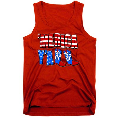 Patriotic Merica Yall Cowboy Cowgirl Boots Tank Top