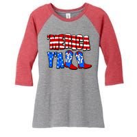 Patriotic Merica Yall Cowboy Cowgirl Boots Women's Tri-Blend 3/4-Sleeve Raglan Shirt