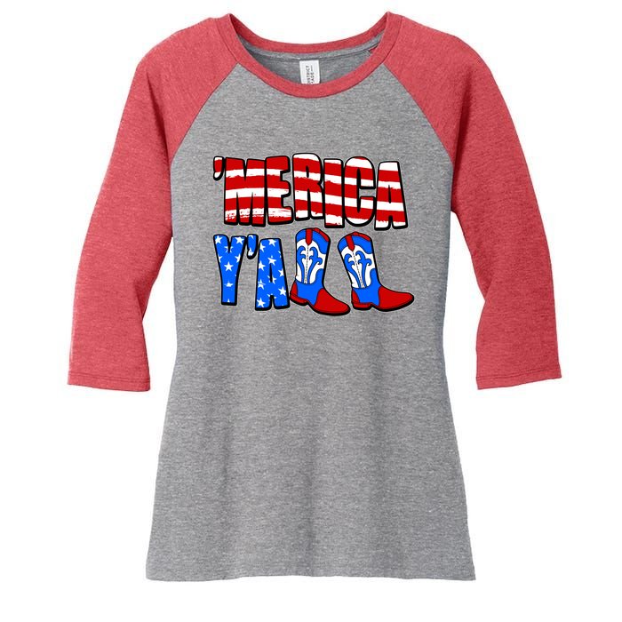 Patriotic Merica Yall Cowboy Cowgirl Boots Women's Tri-Blend 3/4-Sleeve Raglan Shirt