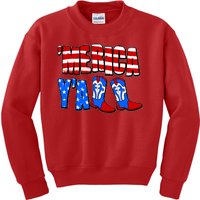 Patriotic Merica Yall Cowboy Cowgirl Boots Kids Sweatshirt