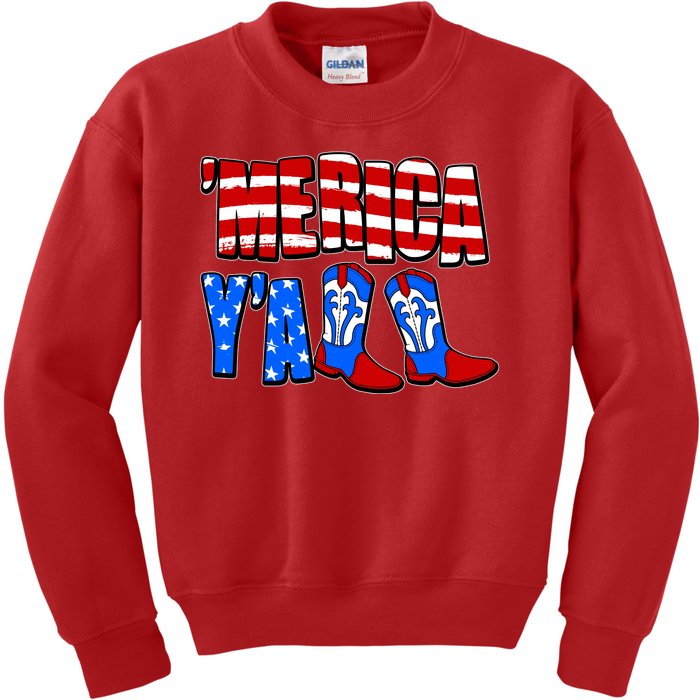 Patriotic Merica Yall Cowboy Cowgirl Boots Kids Sweatshirt