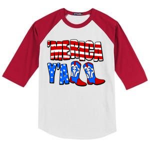 Patriotic Merica Yall Cowboy Cowgirl Boots Kids Colorblock Raglan Jersey