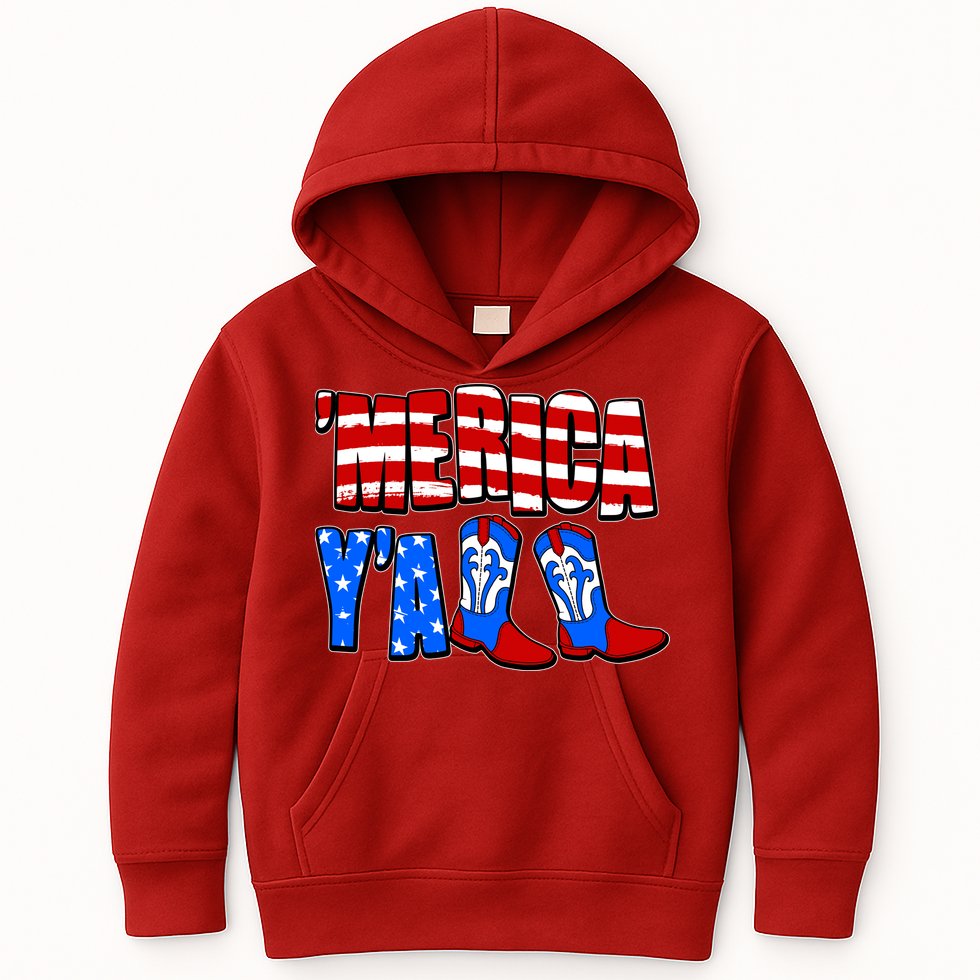 Patriotic Merica Yall Cowboy Cowgirl Boots Kids Hoodie