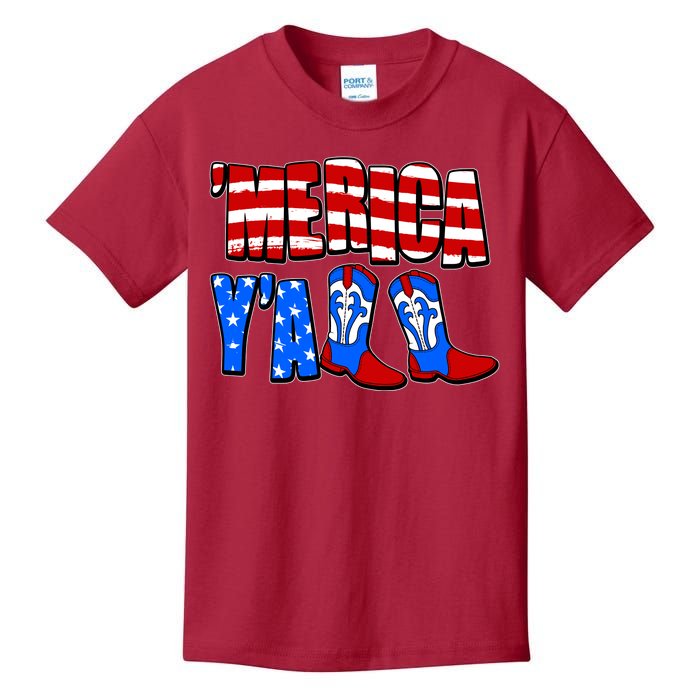 Patriotic Merica Yall Cowboy Cowgirl Boots Kids T-Shirt