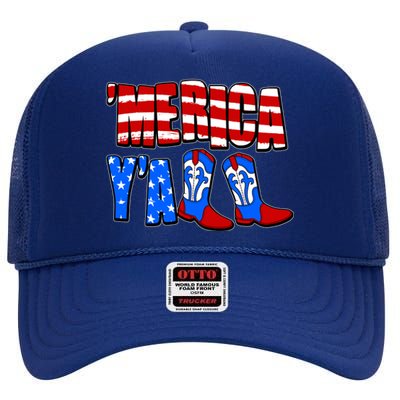 Patriotic Merica Yall Cowboy Cowgirl Boots High Crown Mesh Back Trucker Hat