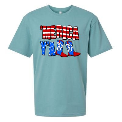 Patriotic Merica Yall Cowboy Cowgirl Boots Sueded Cloud Jersey T-Shirt