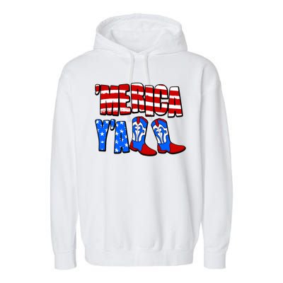 Patriotic Merica Yall Cowboy Cowgirl Boots Garment-Dyed Fleece Hoodie