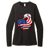 Patriotic Nurse 4th Of July American Flag Heart Stethoscope Womens CVC Long Sleeve Shirt