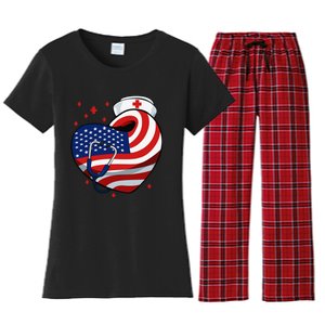 Patriotic Nurse 4th Of July American Flag Heart Stethoscope Women's Flannel Pajama Set