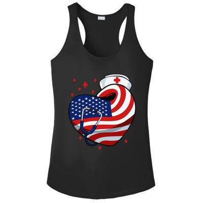 Patriotic Nurse 4th Of July American Flag Heart Stethoscope Ladies PosiCharge Competitor Racerback Tank