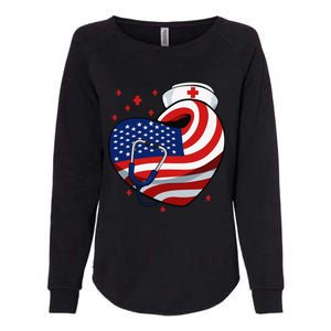 Patriotic Nurse 4th Of July American Flag Heart Stethoscope Womens California Wash Sweatshirt