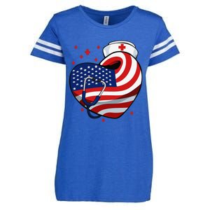 Patriotic Nurse 4th Of July American Flag Heart Stethoscope Enza Ladies Jersey Football T-Shirt