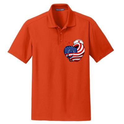 Patriotic Nurse 4th Of July American Flag Heart Stethoscope Dry Zone Grid Polo