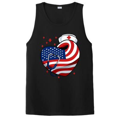 Patriotic Nurse 4th Of July American Flag Heart Stethoscope PosiCharge Competitor Tank