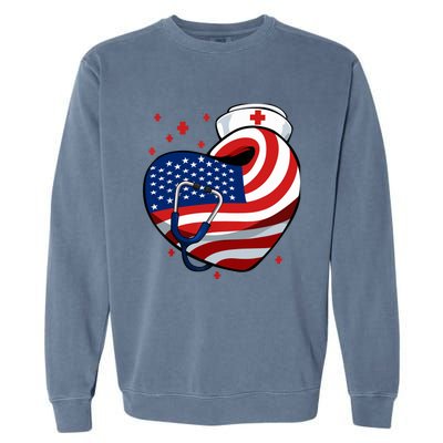 Patriotic Nurse 4th Of July American Flag Heart Stethoscope Garment-Dyed Sweatshirt