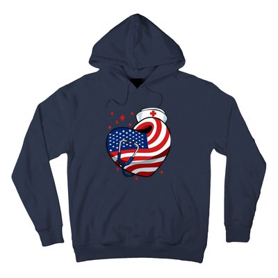 Patriotic Nurse 4th Of July American Flag Heart Stethoscope Hoodie