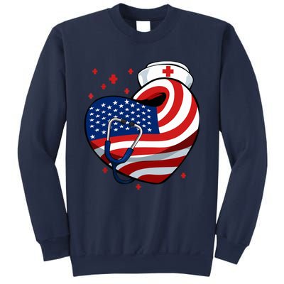 Patriotic Nurse 4th Of July American Flag Heart Stethoscope Sweatshirt