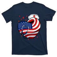 Patriotic Nurse 4th Of July American Flag Heart Stethoscope T-Shirt