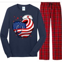 Patriotic Nurse 4th Of July American Flag Heart Stethoscope Long Sleeve Pajama Set