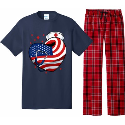 Patriotic Nurse 4th Of July American Flag Heart Stethoscope Pajama Set