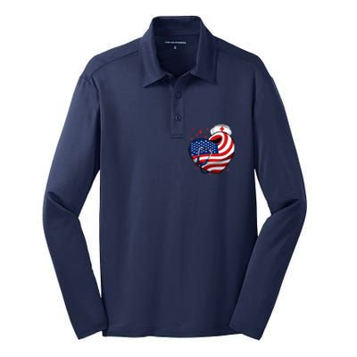 Patriotic Nurse 4th Of July American Flag Heart Stethoscope Silk Touch Performance Long Sleeve Polo