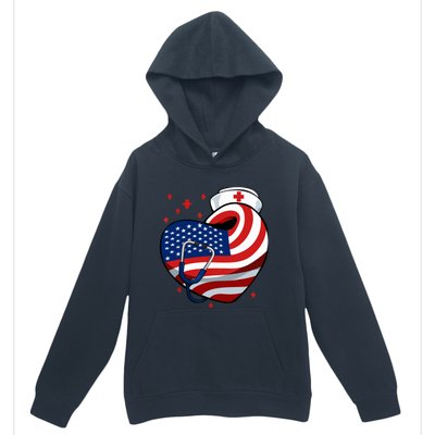 Patriotic Nurse 4th Of July American Flag Heart Stethoscope Urban Pullover Hoodie