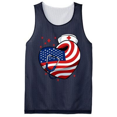 Patriotic Nurse 4th Of July American Flag Heart Stethoscope Mesh Reversible Basketball Jersey Tank