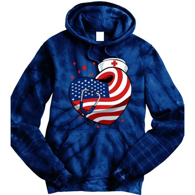 Patriotic Nurse 4th Of July American Flag Heart Stethoscope Tie Dye Hoodie