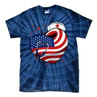 Patriotic Nurse 4th Of July American Flag Heart Stethoscope Tie-Dye T-Shirt