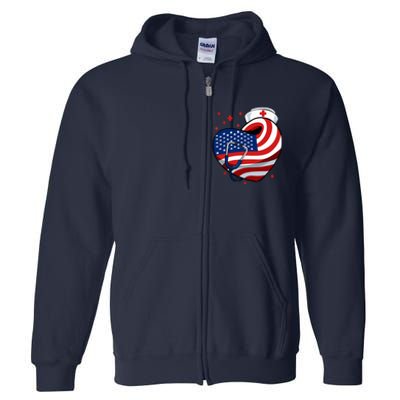 Patriotic Nurse 4th Of July American Flag Heart Stethoscope Full Zip Hoodie