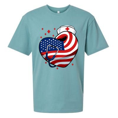 Patriotic Nurse 4th Of July American Flag Heart Stethoscope Sueded Cloud Jersey T-Shirt