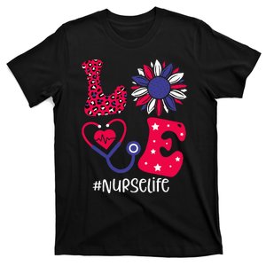 Patriotic Nurse 4th Of July American Flag Sunflower T-Shirt