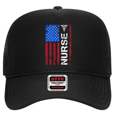 Patriotic Nurse 4th Of July American Flag Independence Day High Crown Mesh Back Trucker Hat