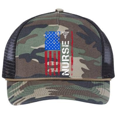 Patriotic Nurse 4th Of July American Flag Independence Day Retro Rope Trucker Hat Cap