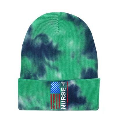 Patriotic Nurse 4th Of July American Flag Independence Day Tie Dye 12in Knit Beanie