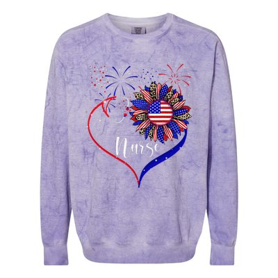 Patriotic Nurse 4th Of July American Flag Sunflower Love Colorblast Crewneck Sweatshirt