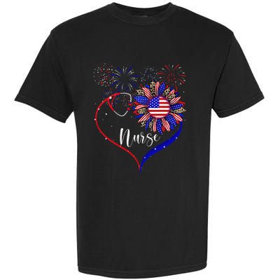 Patriotic Nurse 4th Of July American Flag Sunflower Love Garment-Dyed Heavyweight T-Shirt