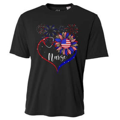 Patriotic Nurse 4th Of July American Flag Sunflower Love Cooling Performance Crew T-Shirt