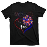 Patriotic Nurse 4th Of July American Flag Sunflower Love T-Shirt