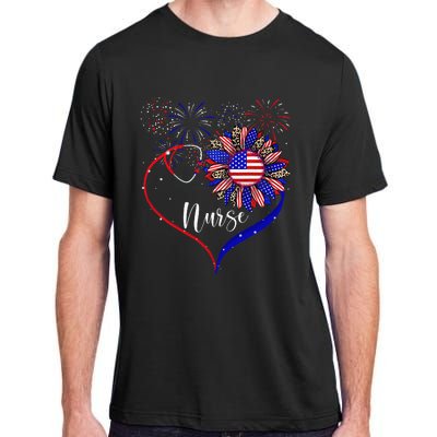 Patriotic Nurse 4th Of July American Flag Sunflower Love Adult ChromaSoft Performance T-Shirt