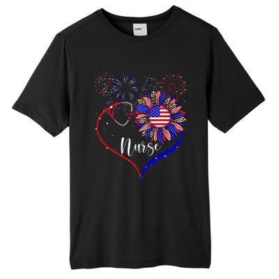 Patriotic Nurse 4th Of July American Flag Sunflower Love Tall Fusion ChromaSoft Performance T-Shirt